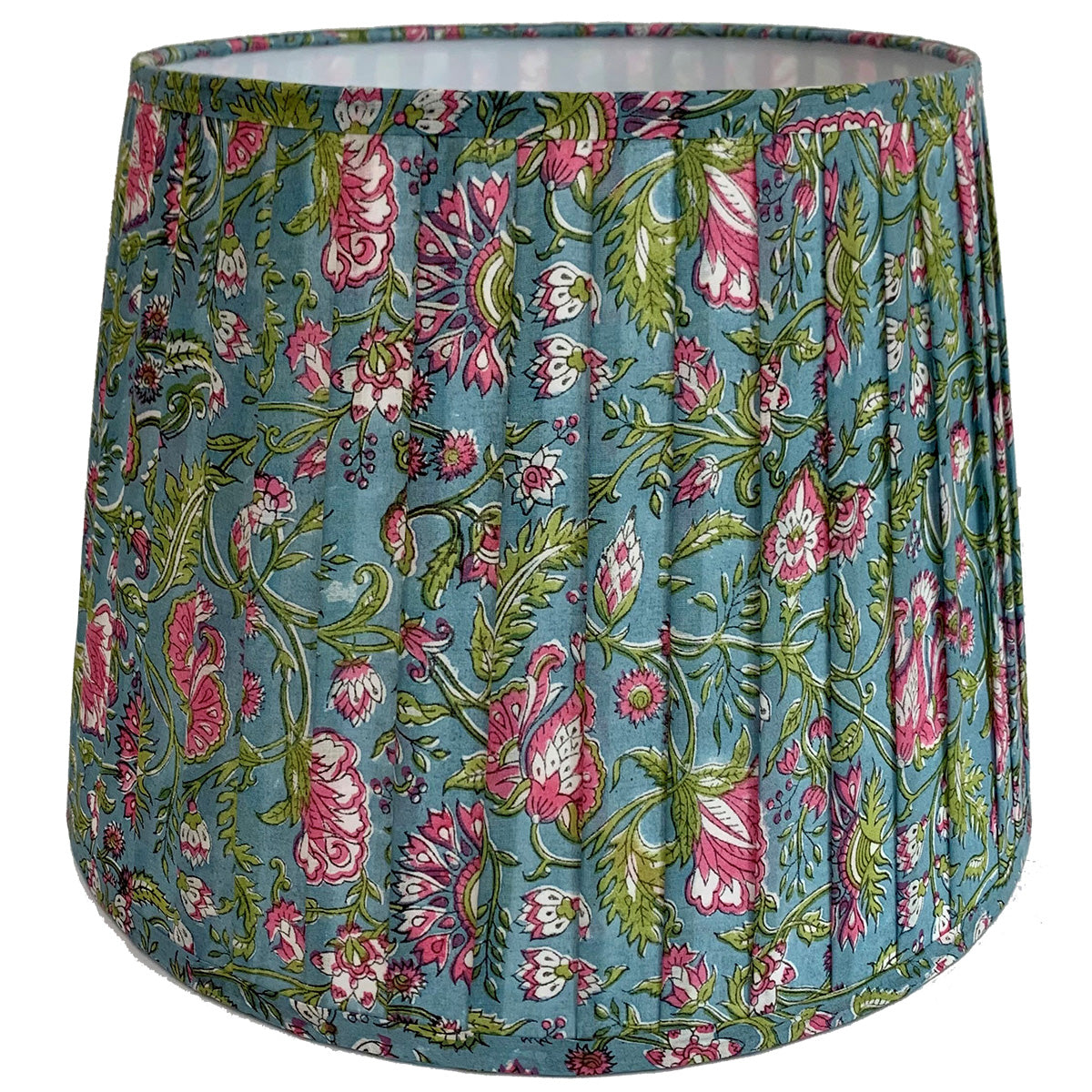 Pleated Tapered Lampshade - Floral Block Print - Blue Multi