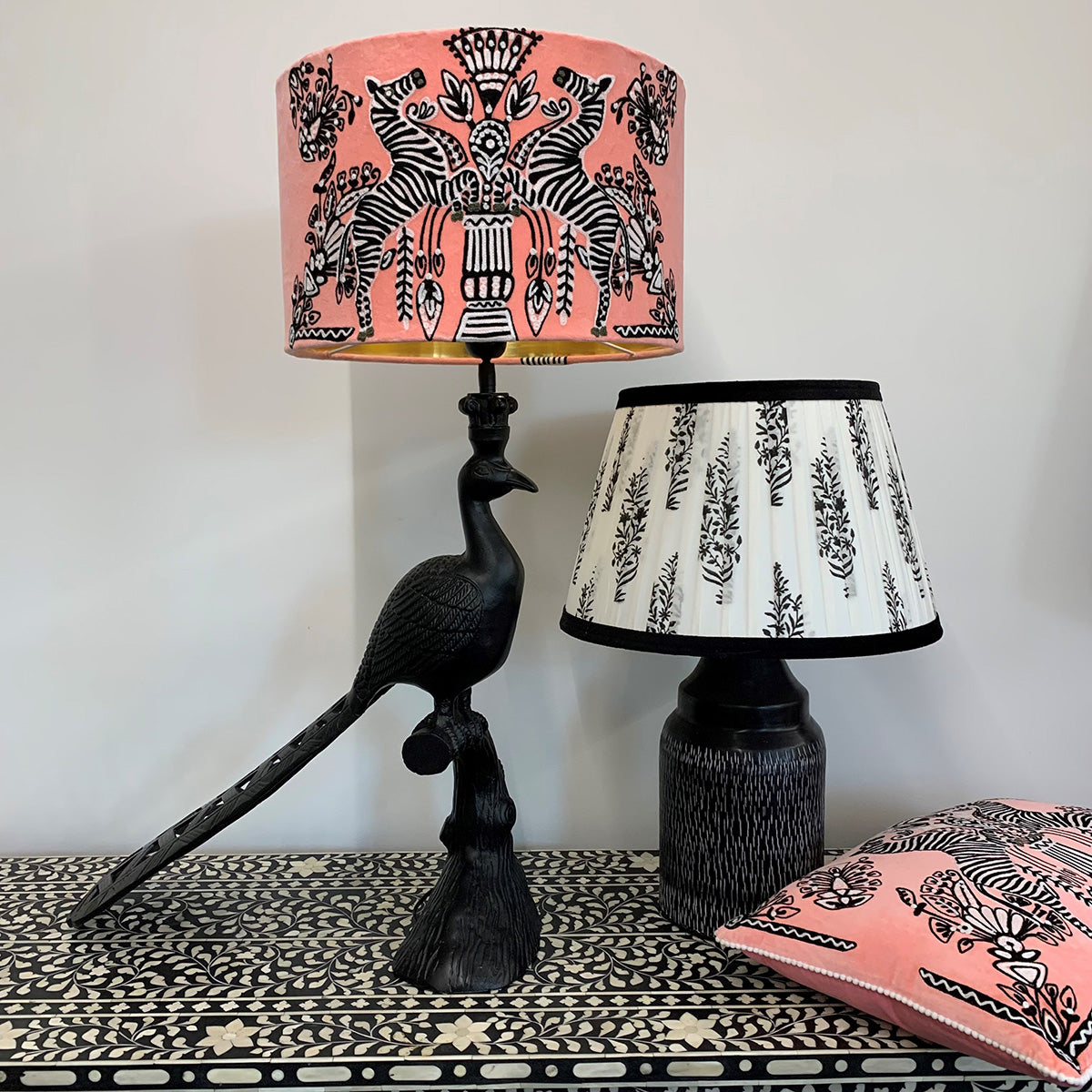 Tapered lampshade | Black Block printed