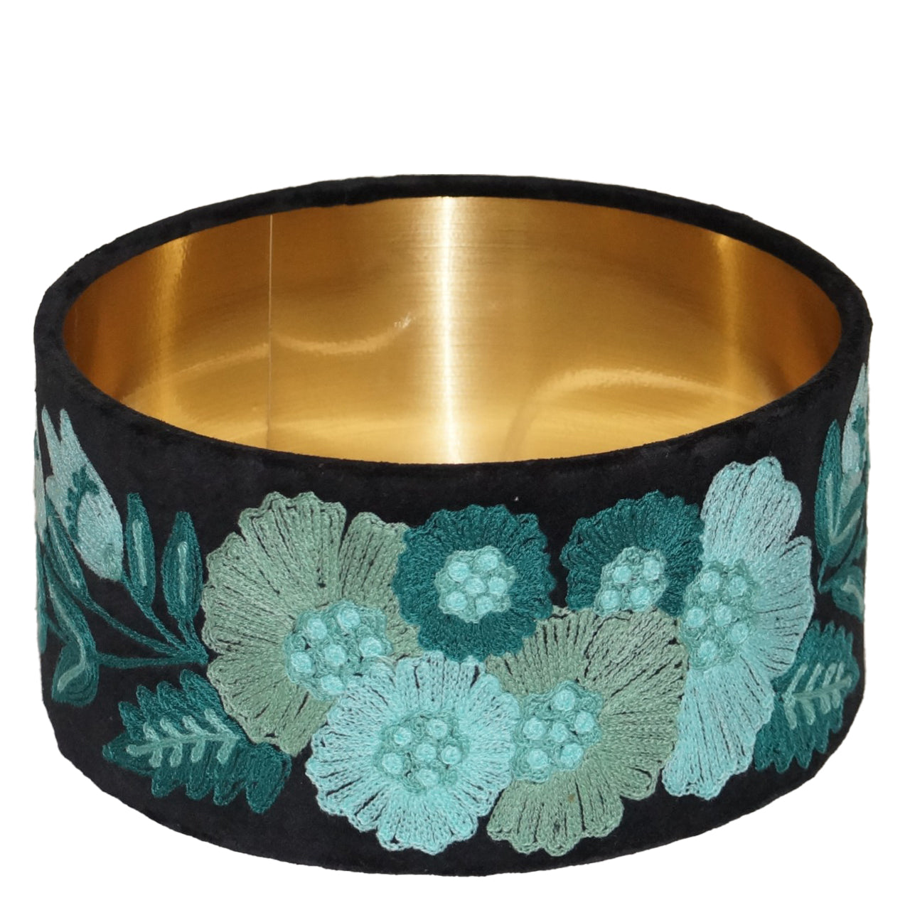 Embroidered lamp shades | Blooms Black/Turquoise