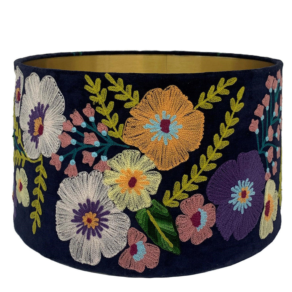 Black Embroidered Velvet Floral Lampshade